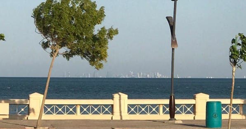 Coronavirus clears skies: Bahrain towers seen from Al-Khobar corniche in Saudi Arabia