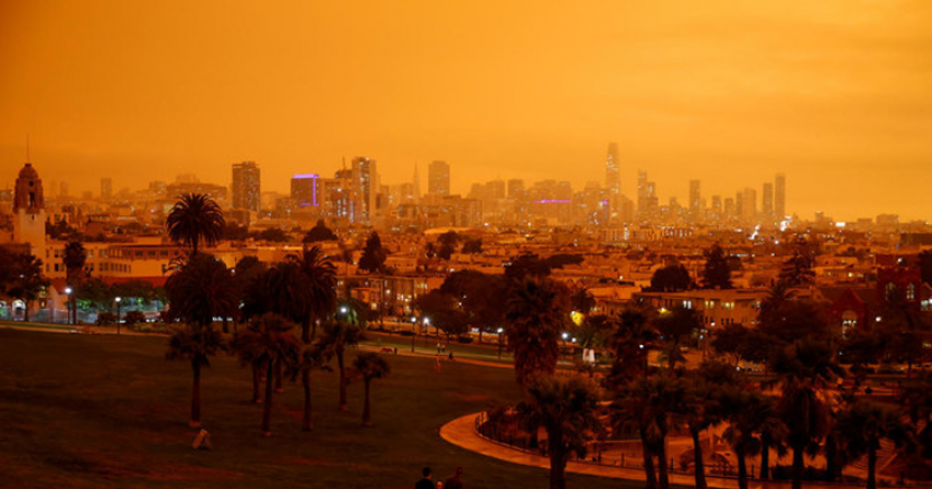 Fires turn California skies glowing orange