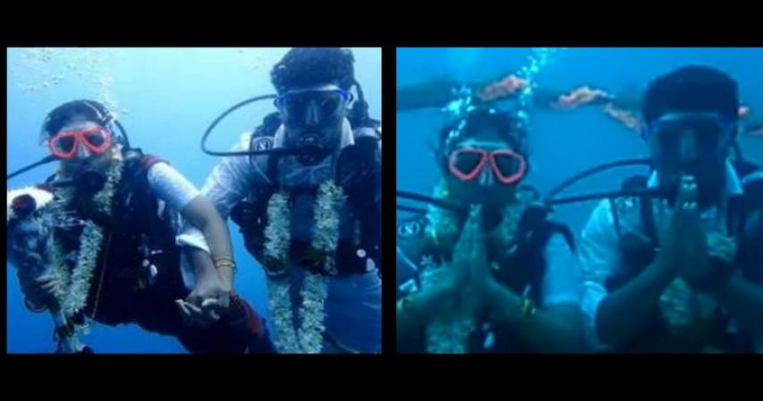 India couple takes the plunge to marry underwater