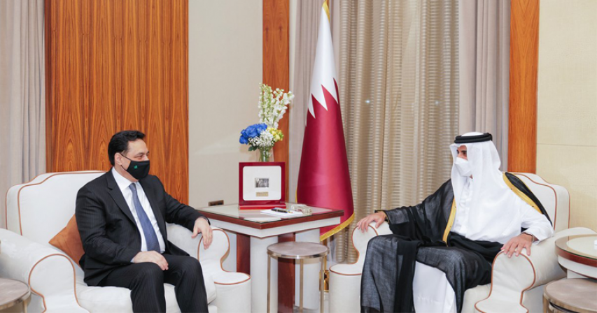HH the Amir Meets Lebanese Caretaker Prime Minister