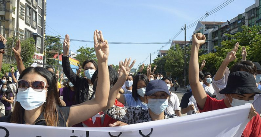 Myanmar anti-coup fighters retreat from town as U.S. makes appeal