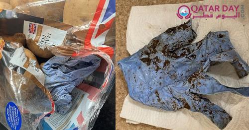Horrified mother-of-one, opens sealed packed of potatoes to find dirty blue surgical glove inside