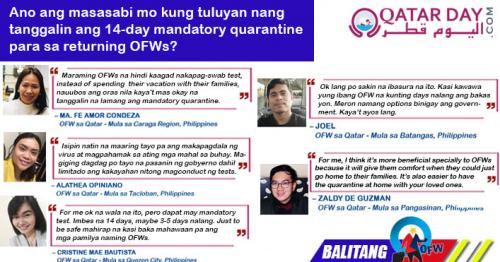 Ano ang masasabi mo sa usap-usapang 'wala nang mandatory quarantine' para sa returning OFWs?