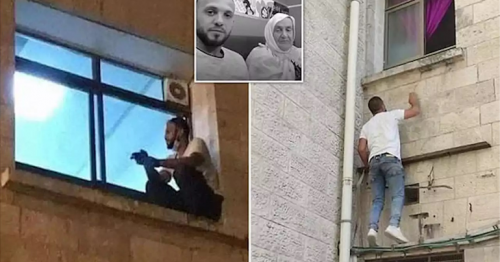 Palestinian son climbs hospital to sit outside window of mother's room