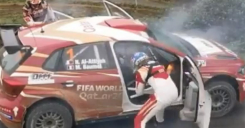 Qatari racer Nassar al Attiyah's car catches fire in Spanish rally