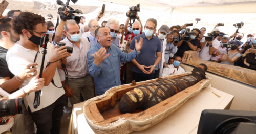 Egyptian archaeologists unveil discovery of 59 sealed sarcophagi