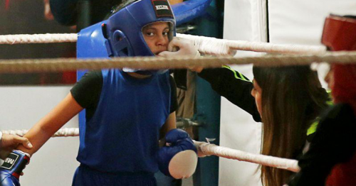 Palestinian girls compete in a rare Gaza boxing contest