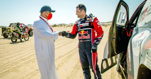 Qatari driver Nasser Al-Attiyah continues to chase Peterhansel at the top